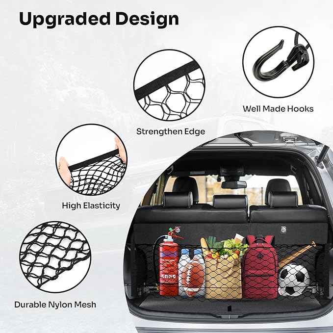 Trunk Cargo Net for 2013-2018 Toyota RAV4 Accessories Envelope Style Mesh Trunk Net Organizer and Storage Stretchable Adjustable Elastic Nylon Rear Cargo Netting with Hooks