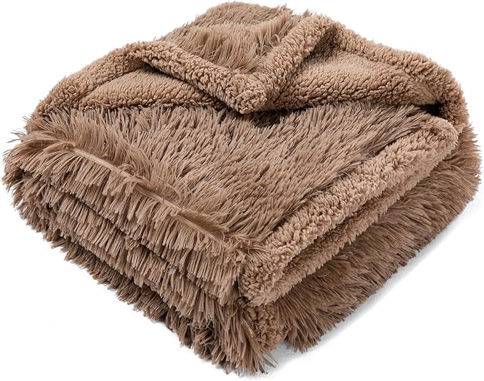 Wowchine Brown Long Faux Fur Pet Throw Blankets Waterproof Dogs Calming Blanket Cat Puppy Couch Cover Love Bed Covers Washable (Brown,S)
