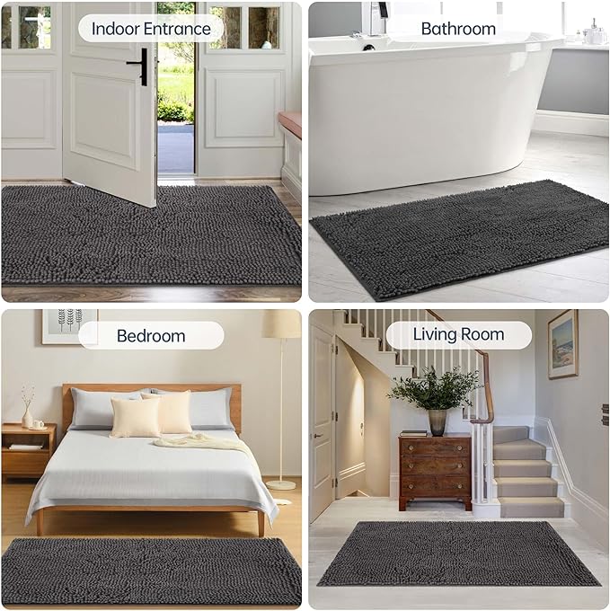 Futurwit Dog Door Mat for Muddy Paws, 72" x 24" Chenille Absorbent Front Door Mat Inside, Large Runner Mud Mat for Dogs, Machine Washable Non Slip Outdoor Indoor Entrance Doormats, Grey