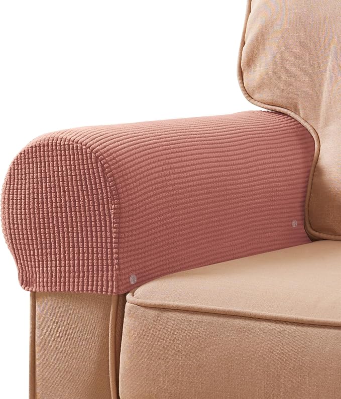 SUBRTEX Stretch Armrest Covers Spandex Arm Covers for Chairs Couch Sofa Armchair Slipcovers for Recliner Sofa with Twist Pins 2pcs (Brick)