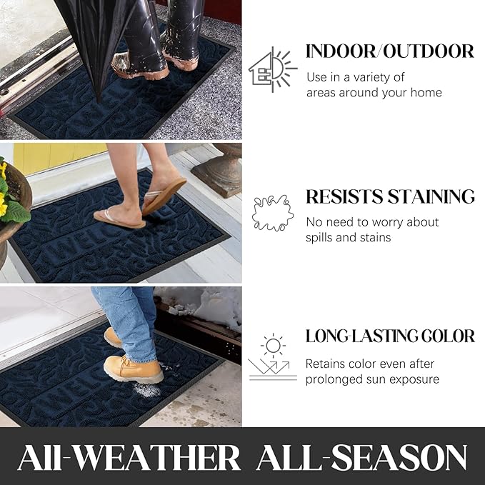 Yimobra Large Welcome Mat 47x32, Waterproof Non-Slip Outdoor Mats for Front Door Outside Entrance, Low-Profile Entryway Mat Indoor for Garage Patio, Blue
