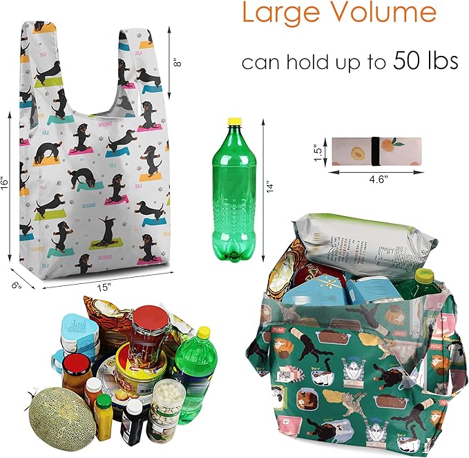 BeeGreen Animal Reusable Grocery Bags Bulk Gifts 12-Pack - Large Tote with Zipper Pouch | Foldable & Washable Polyester Shopping Bags Heavy Duty Animal Lover Gifts Reusable Bag With Handles