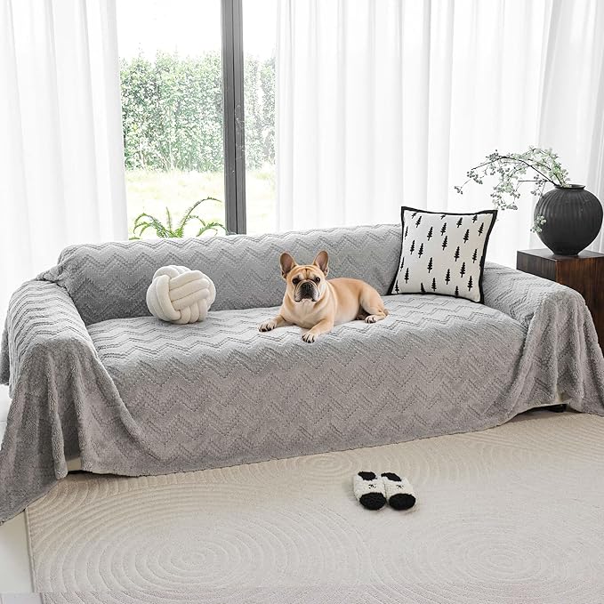 Sherpa Fleece Couch Cover for 3 Cushion Sofa, Grey, 71" x 150" - Pet Proof Sofa Covers Heavy Duty Scratch Resistant Pet Friendly Furniture Cover - Easy Install, Machine Washable