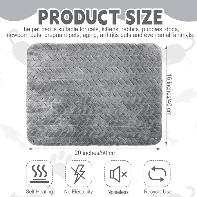 Drydiet 4 Pack Self Heating Cat Pad 16 x 20 Inch Self Warming Cat Bed Non Slip Warm Dog Pad Mat Washable Pet Kennel Crate Bed Mat for Indoor Outdoor Pets(Gray,16 x 20 Inch)