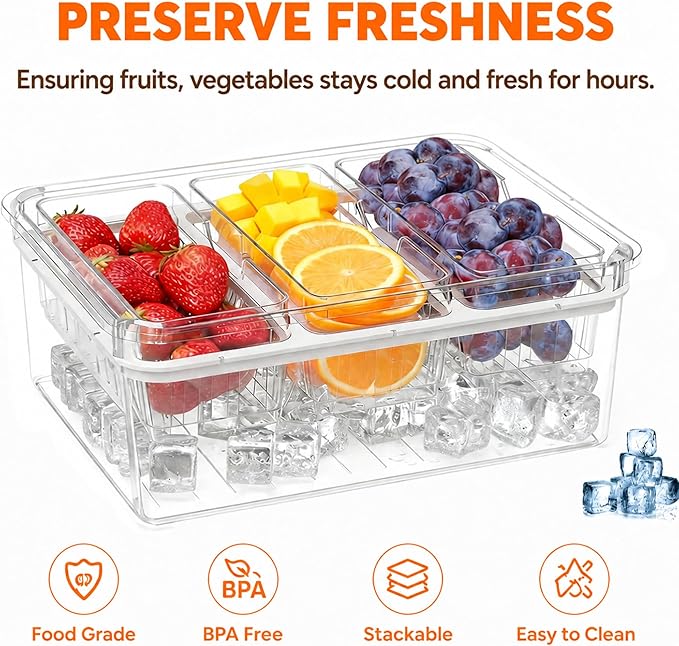 Bread Box with Slicer & Ice Chilled Condiment Caddy, Portable Airtight Bread Storage Container with Lid Handle for Kitchen Counter, Bread Keeper for Homemade Bread,Toast, Bagel, Cookies, White