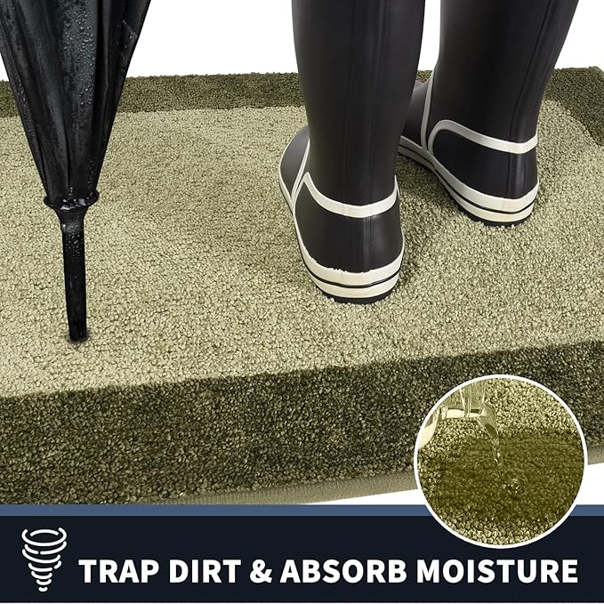 PURRUGS Dirt Trapping Door Mat 24" x 84", Non-Slip Machine Washable Entry Rug, Entrance Mat, Indoor Front Door Mat, Super Absorbent Entryway Rug for Muddy Shoes & Paws, Budding Green & Sage Green