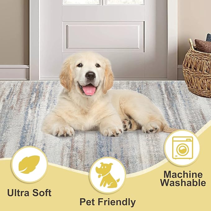 COMSLE Door Mat, Front Door Mat Indoor for Entrance Faux Wool Absorbent Non Slip Modern Throw Rug for Entryway Hallway Muddy Paws - Pet Friendly, 24x48 Inches, Machine Washable