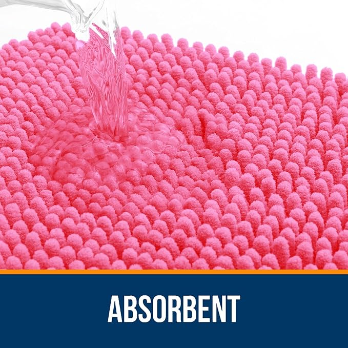 OLANLY Bathroom Rugs 36x24, Extra Soft Absorbent Chenille Bath Rugs, Rubber Backing Quick Dry, Machine Washable Bath Mats for Bathroom Floor, Tub and Shower, Home Decor Accessories, Hot Pink