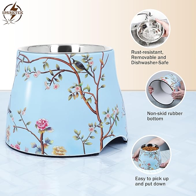 Dog Bowl - 7 inch Height Non-Slip Ideal for Medium Dogs it has Food-Grade 304 Stainless Steel Bowls for Food/Water Beautiful Design and high Capacity Large/3.8 Cups(860ml) Bowl Feeder (Blue)