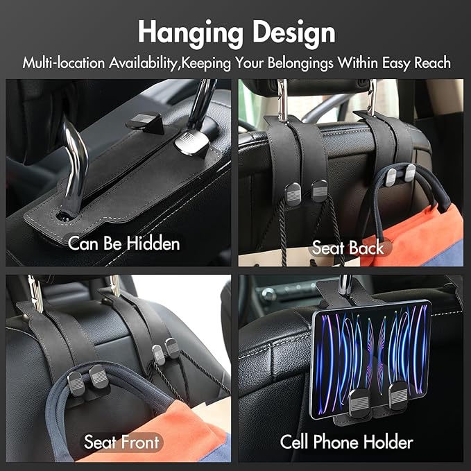 Car Seat Hooks for Headrest,Leather Car Purse Hook with American Flag,Fit for Universal Vehicle, 2 Pack (Grey)