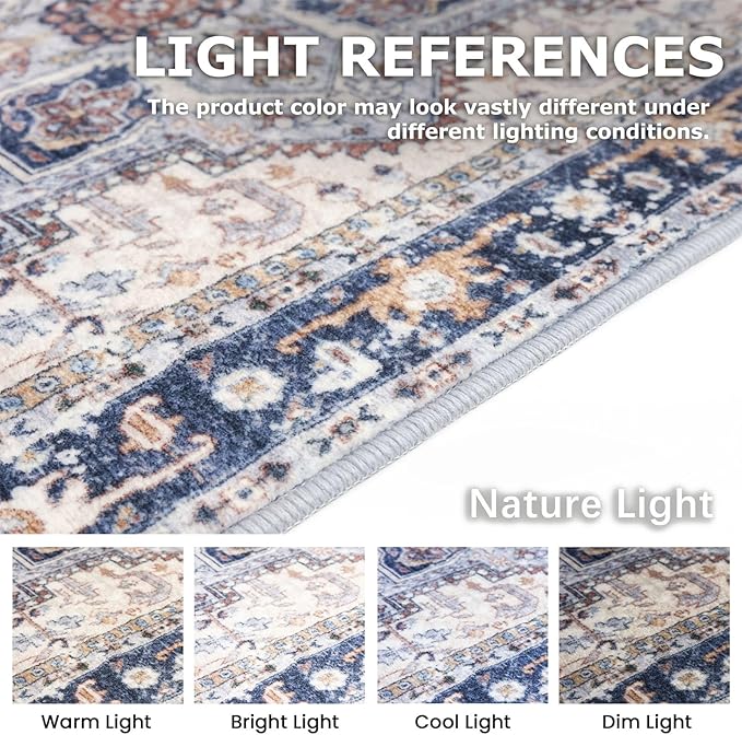 KOZYFLY Runners for Hallways 2x6 Ft Washable Kitchen Runner Rug Boho Runner Rug for Entryway Indoor Printed Oriental Faux Wool Floor Carpet Runner for Bedroom Kitchen Hall, Blue Gray/Cream