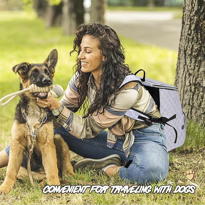 BAGLHER Dog Travel Bag Backpack, Airline Approved Pet Supplies Backpack, Dog Travel Bag with 2 Silicone Collapsible Bowls and 2 Food Baskets DLWhite