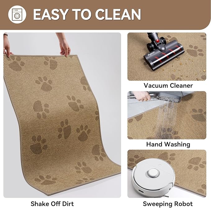 YDKGL Door Mat Indoor Entrance 17"x30", 0.16" Thin Paw Print Low Pile Doormat, Non Slip Welcome Mat, Trap Dirt and Moisture, Easy Clean, Brown
