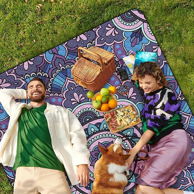 Waterproof Picnic Outdoor Blanket, 79" x 59" Sandproof Foldable Large Picnic Blanket for Beach, Camping, Park, Travel, Concert, Great Gift for Families and Couples (Boho Flowers)