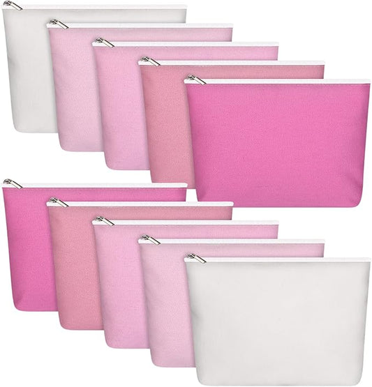 Reginary 10 Pcs Valentines Canvas Makeup Bags Bulk for Women Travel Toiletry Cosmetics Bags Blank DIY Pencil Pouch, Gift for Valentines Patrick's Day Wedding Bridal Shower Coworker(Pink)