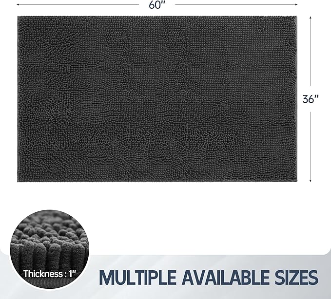Futurwit Dog Door Mat for Muddy Paws, 60" x 36" Chenille Absorbent Front Door Mat Inside, Large Runner Mud Mat for Dogs, Trap Dirt Washable Non Slip Outdoor Indoor Entrance Doormats, Grey