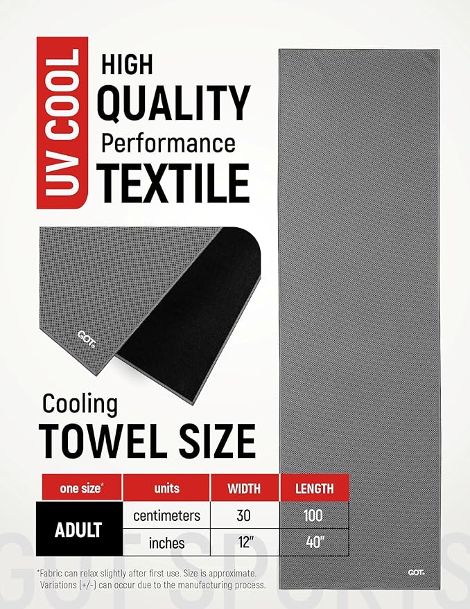 GOT Sports Cooling Towel (40"x12") – Chilly Towel for Neck & Face Wraps - Cooling Rag for Hiking, Gym, Yoga & Workouts