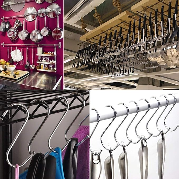 18 Pcs Heavy Duty 4.7 Inches Extra Large S Shape Hooks Heavy-Duty Metal Hanging Hooks Apply Kitchenware Bathroom Utensils Plants Towels Gardening Multiple uses Tools (Silver)