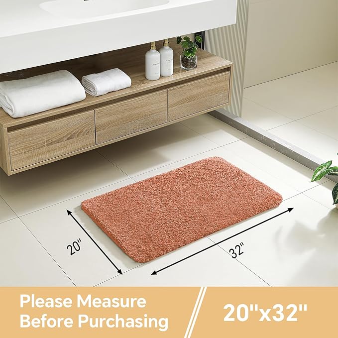 Rust Bathroom Rugs 20"x32" - Soft Plush Bath Mat, Non Slip Absorbent Microfiber Bathroom Rug, Machine Washable Floor Mat - Perfect for Vanity, Sink or Bathtub Area