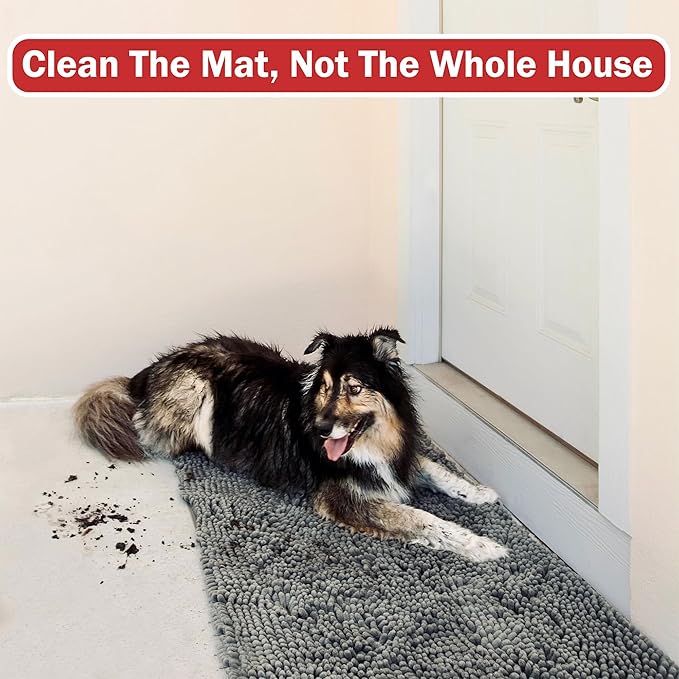 DogBuddy Dog Door Mat for Muddy Paws, Absorbent Microfiber Pet Rug, Waterproof Non-Slip Doormat, Washable Rugs for Dogs, Entryway Indoor Outdoor mat, Dog Supplies (XL, Shadow)