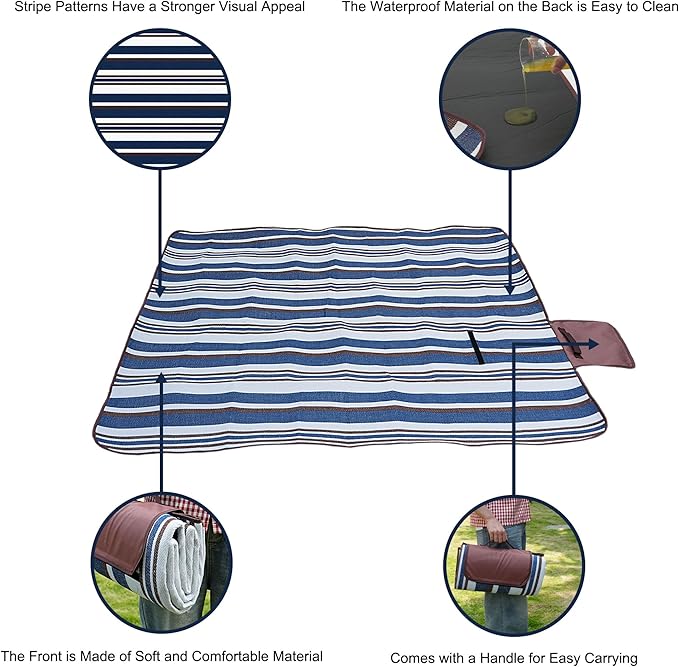Picnic Blankets,Extra Large Beach Blanket,Lawn Mat 3 - Layer Outdoor Rug, Waterproof Foldable Packable Washable, Camping Carpet Spring Summer for Tent Grass Concert Travel Ground