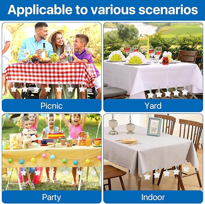 10 Pcs Tablecloth Weights, Metal Clip Star Table Cover Weights Stone,Table Weights Hangers Tablecloth Pendant for Outdoor Picnic Dinner Party Decoration (White)