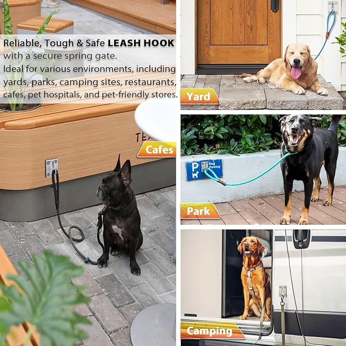X-TECOKIT Heavy Duty Stainless Steel Dog Leash Parking Hook,Fixed Wall Mount Tie Out Anchor,Hands Free Pet Security Leash Hanger for Indoor-Outdoor Use,Easy to Install&Rustproof(1-Pack)