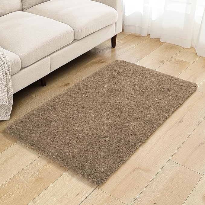 Light Brown Bathroom Rugs 30"x50" - Large Bath Mat for Bathroom Floor, Fluffy Microfiber Plush Rug, Non Slip and Washable - Great for Living Room, Bedroom or Kitchen Mat
