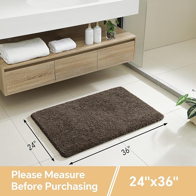 Brown Bathroom Rugs 24"x36" - Fluffy Microfiber Bath Mat, Non Slip and Absorbent Bathroom Floor Mat, Machine Washable Plush Rug - Ideal for Tub, Cabinet or Washroom