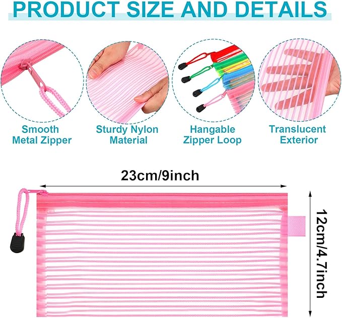 Leelosp 80 Pcs Mesh Zipper Pouch Bulk Back to School Pencil Storage Pouch Mesh Cosmetics Bags Toiletry Makeup Bags for Office Travel Organization(Solid Color,9 x 4.7 Inch)