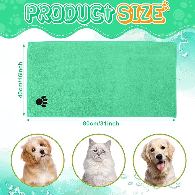 Chumia 4 Pack Dog Towels for Drying Pet Grooming Absorbent Dogs Soft Microfiber Quick Drying Winter Large Medium Small Puppy Bath Towels for Kitten Cats Pets(16 x 31 Inch,Green)