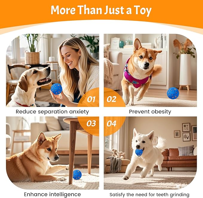 Dog Balls: Interactive Dog Ball, Self-Moving Dog Toy with Auto-Rolling & Bouncing, E-TPU Material, IP54 Waterproof, Motion-Activated, for Small/Medium/Large Dogs (Blue)