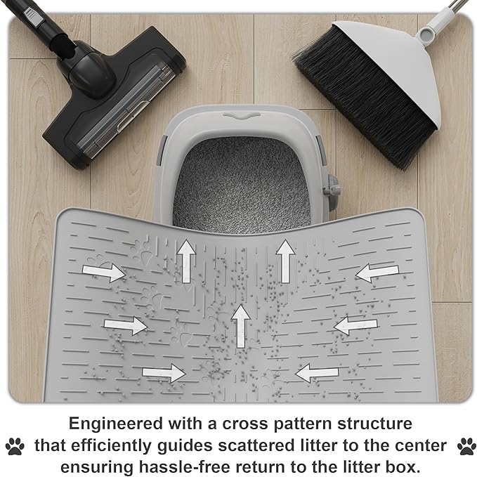 OHMO Cat Litter Mat Trapping Mat Premium Silicone Rubber 23.5x16" Ash, Waterproof and BPA Free Kitty Litter Box Mat, Easy to Clean and Keeps the Floor Tidy