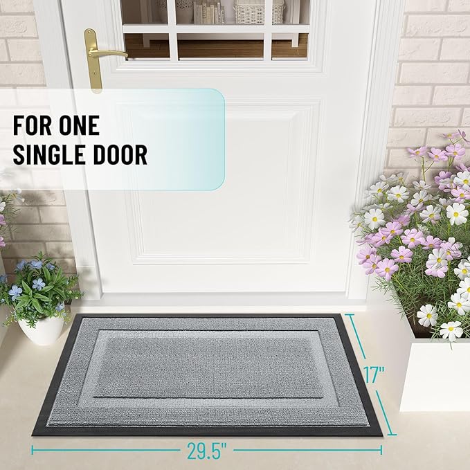 OLANLY Front Door Mat Indoor Outdoor Entrance, Waterproof All-Season, All-Weather Doormat, Sturdy Natural Rubber, Low Profile, Easy Clean Patio Porch Entryway Mat, 33x21, Ash Gray