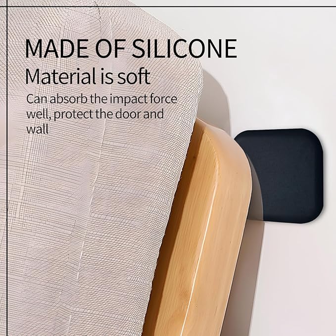 6 Pcs Square Door Stoppers Wall Protectors, Self Adhesive Door Stopper Silicone Bumper, Wall Guards Behind Door Handle Protector for Shower Bedroom Door Knob (Black)