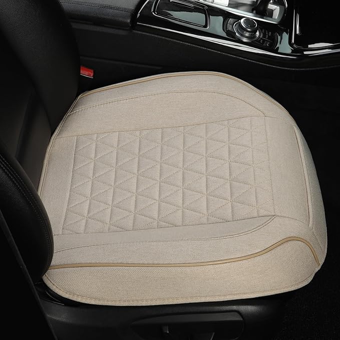 West Llama Linen Front Car Seat Cover Protector Anti-Slip Bottom Seat Cover Fits 95% of Vehicles,Wrapping Around The Bottom,Triangular Pattern(Beige-1Pcs)