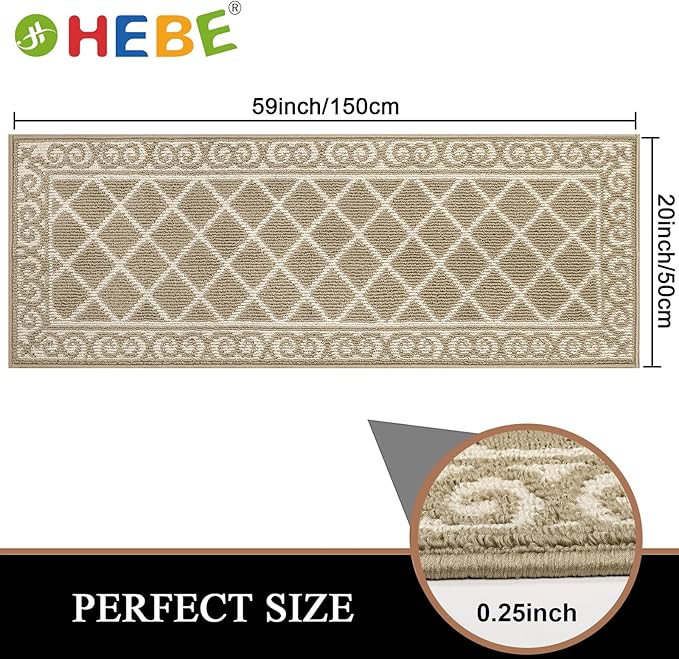 HEBE Washable Runner Rug 20"x59" Indoor Door Mat Runners,Non Slip Dirt Trapping Rug Runner Floor Mats Carpet Runners for Entryway Hallway Kitchen Garage Laundry Room