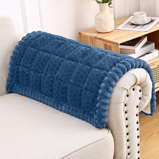 Smiry Non Slip Couch Armrest Covers for Dogs, Fuzzy Pet Couch Arm Covers for Sofa Pet Friendly, Soft Sofa Slipcovers Recliner Chair Arm Protector Washable (Navy Blue, 27.6" x 27.6")