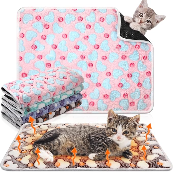 Clysee 4 Pack Self Heating Cat Bed Cat Self Warming Pad with Removable Cover Extra Warm Thermal Pet Pad Washable Pet Crate Mat Anti Slip Kennel for Indoor Outdoor Pets(Heart,16 x 20 Inches)