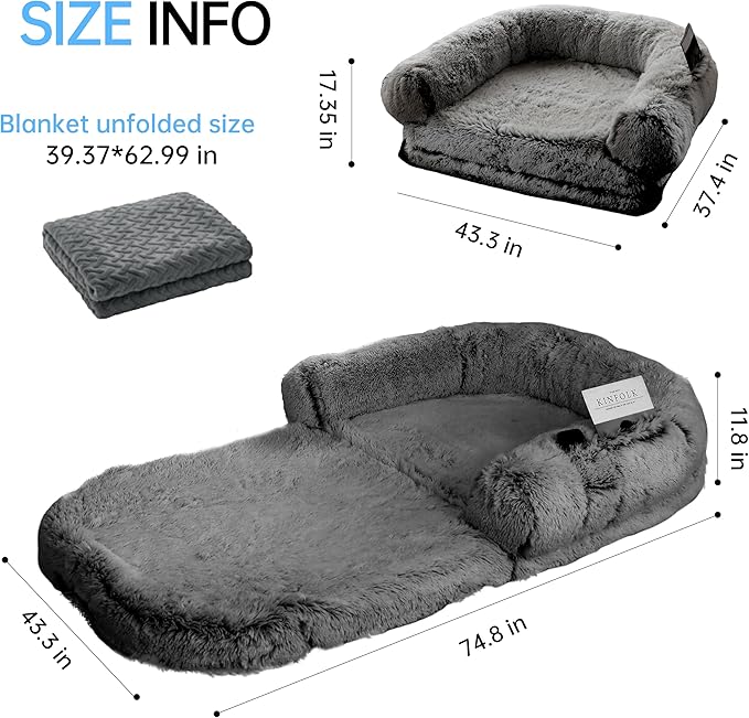 Foldable Human Dog Bed for Adult, Orthopedic Memory Foam Large Pet Sofa, Washable Dog Couch with Removable Waterproof Cover, Sofa Bed for Adults Pets and Families, 74.8''x43.3''x11.81''