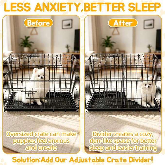 Dog Crate Divider Panel 2 Pack, 16.9" H Metal Kennel Divider, Adjustable 11.8"-22.8" Width, Fits 24"-30" Wire Dog Crates, Tool-Free Install for Puppy Training & Anxiety Relief (Crate Not Included)