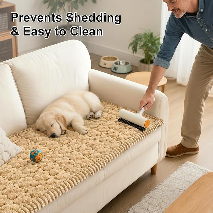 Smiry Pet Couch Cover for 3 Cushion Sofa, Non-Slip Fuzzy Couch Cover for Dogs Washable, Thick Soft Sofa Slipcovers Cushion Protector Pet Friendly (Camel, 27.6" x 59")
