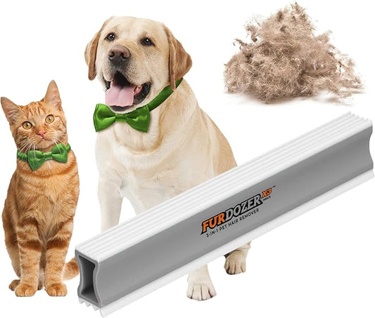 FurDozer Pet Hair Remover & Auto Detailing Tools - Cat & Dog Hair Remover for Carpets, Car Interiors, Couches, Bedding, & Pet Furniture (Gray, X3 MEGA - 10" Long)
