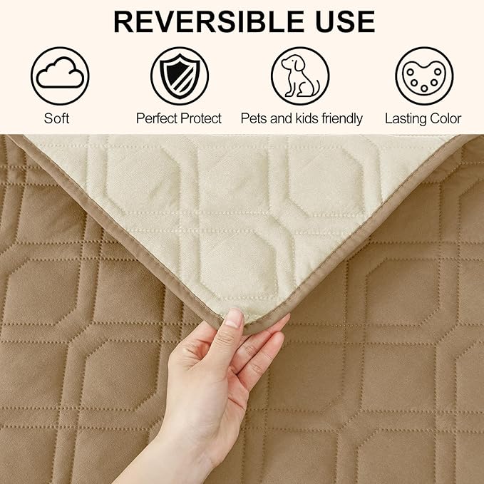 Smiry Reversible Waterproof Couch Covers for Sofa, Washable Dogs Pet Couch Covers for 3 Cushion Sofa Pet Friendly, Water Resistant Furniture Protector Slipcover, Geometric (30"x70", Camel/Beige)