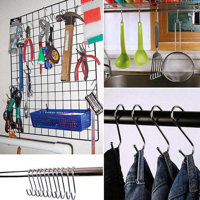 16 Pack 4.7 Inches Extra Large S Shape Hooks– Heavy Duty Multi-Purpose Hangers for Kitchen Utensils, Plants, Bird Cages, Curtains, Towels, Clothes & More (Silver)