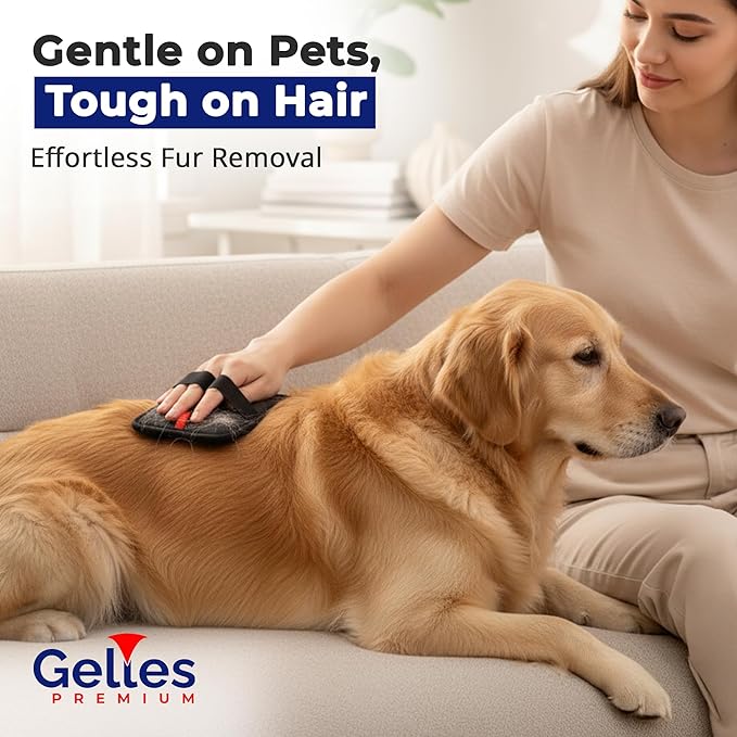 Gelles PREMIUM Electrostatic pet Hair Removal Glove, Reusable The Magic Brush pet Hair Remover, 2-Piece pet Glove Set for Furniture, Clothing, Car Seats, Reusable 2-in-1 Design, 1 Pack