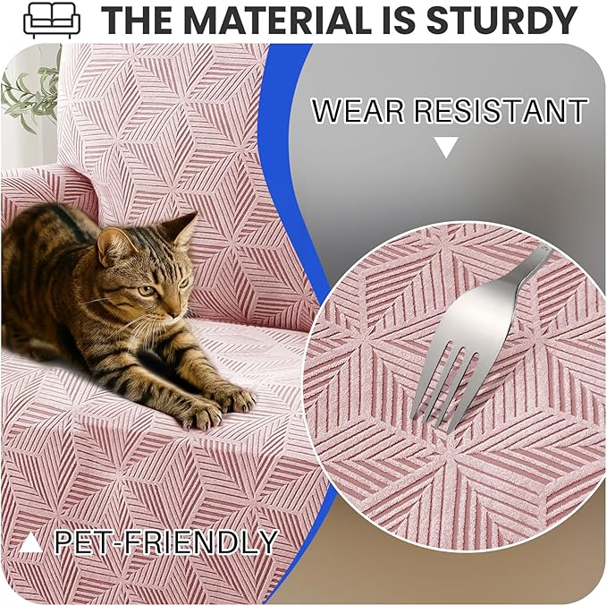 YEMYHOM 1 Piece Stretch Oversized Couch Covers for 4 Seat, Jacquard Extra Large Sofa Cover with Non-Slip Elastic Bottom, Thickened Slipcover Furniture Protector for Dogs Pets (X-Large, Pink）