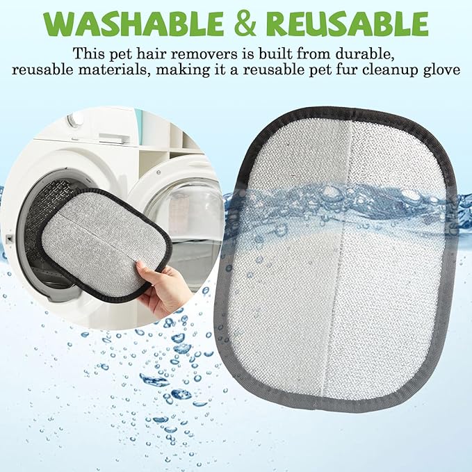 Upgraded Five-Finger Electrostatic Pet Hair Remover Glove for Cats & Dogs Reusable Magic Fur Brush Washable Double Sided Static Pet Hair Fur Remover Tool for Couch, Car Seat, Carpet & Laundry