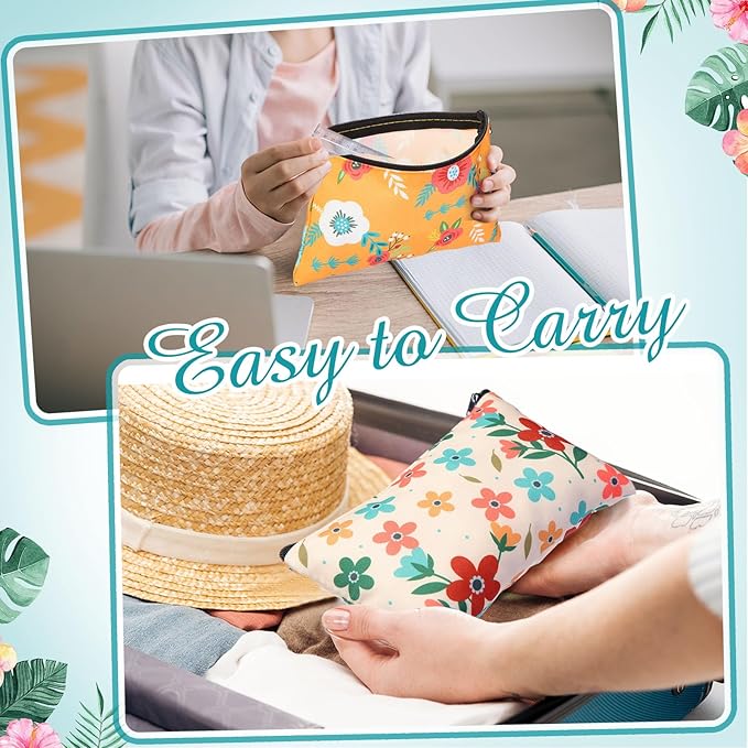 Reginary 20 Pcs Makeup Bags for Women Bulk Flower Canvas Cosmetic Bags with Zipper 7 x 4.3 Inches Floral Multicolor Travel Pouch Small Toiletry Organizer for Valentine's Day Friend Girlfriend Gifts
