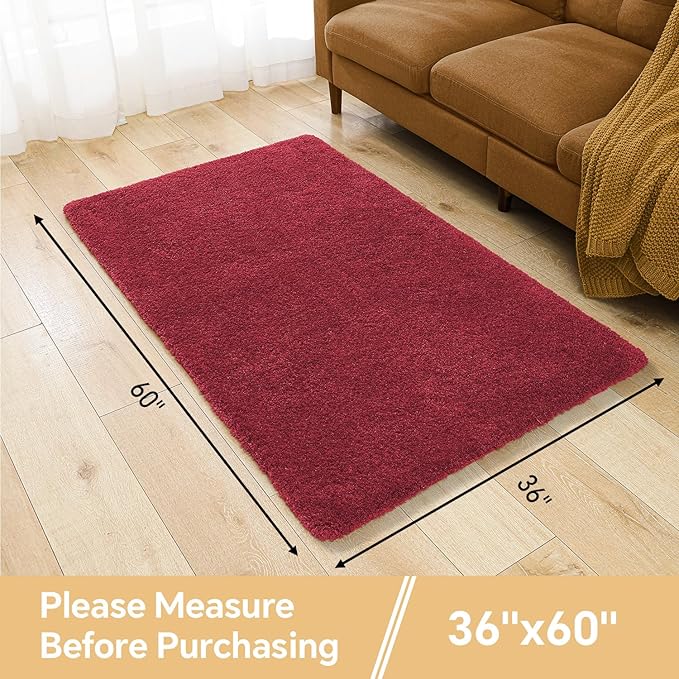 Red Bathroom Rugs 36"x60" - Extra Large Microfiber Bath Mat, Non Slip Absorbent and Washable Bathroom Rug, Plush Fluffy Floor Mat - Ideal for Spacious Bathrooms or Bedrooms